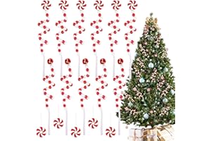 GEEFUUN 20PCS Christmas Tree Picks Red and White Ornaments Decorations Candy Lollipop Bell Decor Set