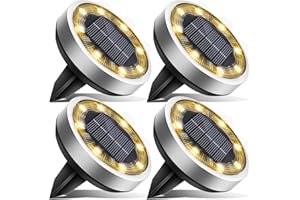 vighep Solar Ground Lights, 4 Pack Flat Solar Lights Outdoor Waterproof, Bright LED Solar Disc Lights, 3000K Warm White Landscape Lighting for Outside Yard Garden Pathway Driveway Lawn