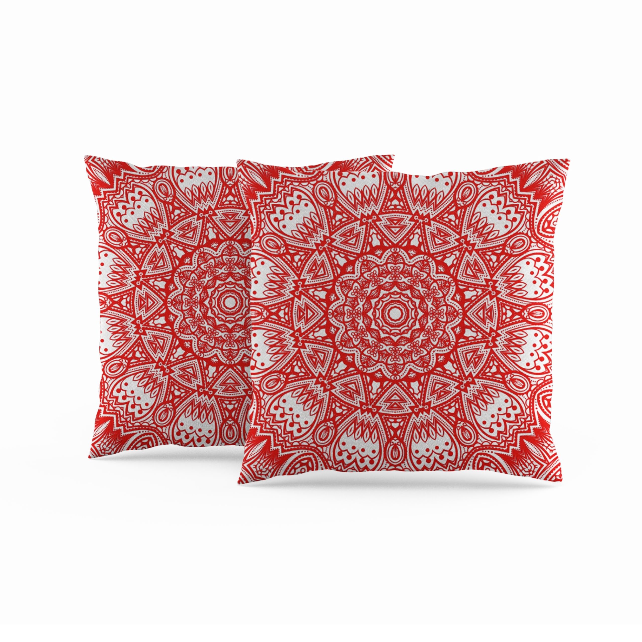 ggaimwf Moroccan Cushion Covers 60x60cm Red Ethnic Boho Cushions Indian Style Abstract Mandala Arabesque Meditation Hippie Modern Throw Pillow Cover for Sofa Living Room Bed Pillowcase Set of 2
