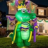 Mepase 4.9ft Mardi Gras Crocodile Inflatable Outdoor Decoration, Inflatable Alligator with Built in LED Lights, Mardi Gras Blow up Decorations for Yard, Garden, Carnival, Alligator Party Decor