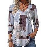 Zeagoo 3/4 Length Sleeve Womens Tops Casual V Neck Pleated Top Boho Floral Blouses Work Shirts