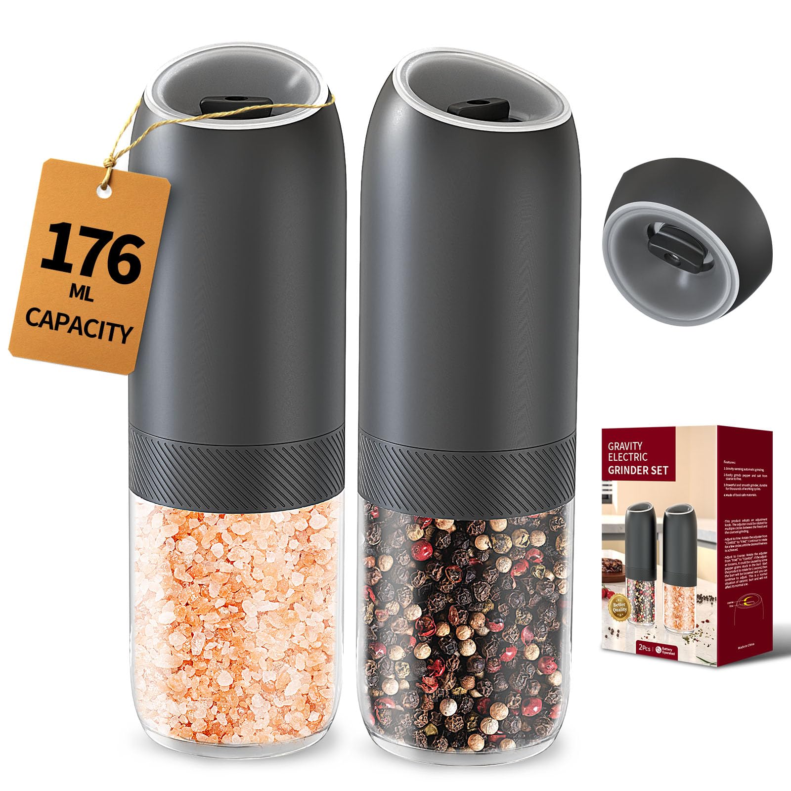 CIRCLE JOY Gravity Electric Salt and Pepper Grinder Set Battery Powered ...