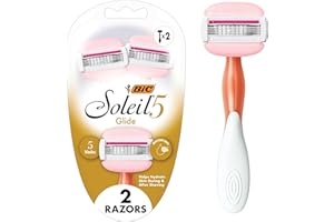 BIC Soleil Glide Disposable Razors for Women, 5 Blades With Shea Butter Moisture Bars For a Smooth Glide, 2 Piece Razor Set