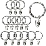 TRMESIA 15pcs Curtain Rings with Clips Metal,Silver Curtain Rings Size is 1.5" Inner Diameter,Suitable for 1" to 1.25" Curtai