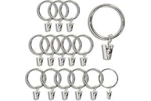 TRMESIA 15pcs Curtain Rings with Clips Metal Silver, Curtain Rings Size is 1.5" Inner Diameter Suitable for 1.25" Curtain Rod, Curtain Hooks Hanging Loop Rings with Clips for Drapes, Window Hardware