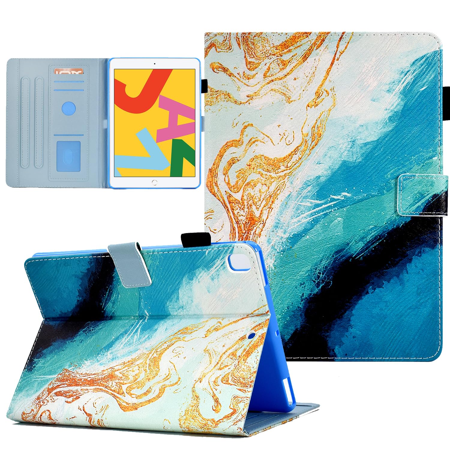 iPad 9.7 Case - PU Leather Smart Cover with Multi-Angle View Adjustable Stand Auto Wake/Sleep for iPad 6th/5th Gen, iPad Air 2/Air, Marble