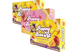 LADY BOBA Popping Bubble Tea Kit | Popping Boba Kit | Bursting Boba Kit | DIY Popping Boba Kit | Flavors: Strawberry + Lychee Green Tea or Passion Fruit + Mango Green Tea | 3/6 / 9 Servings (3pk, PFMG2+SLG1)