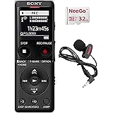 Sony Digital Voice Recorder UX Series, 4 GB Built-in Storage, Expandable via MicroSD, Includes A NeeGo Lavalier Lapel Mic and