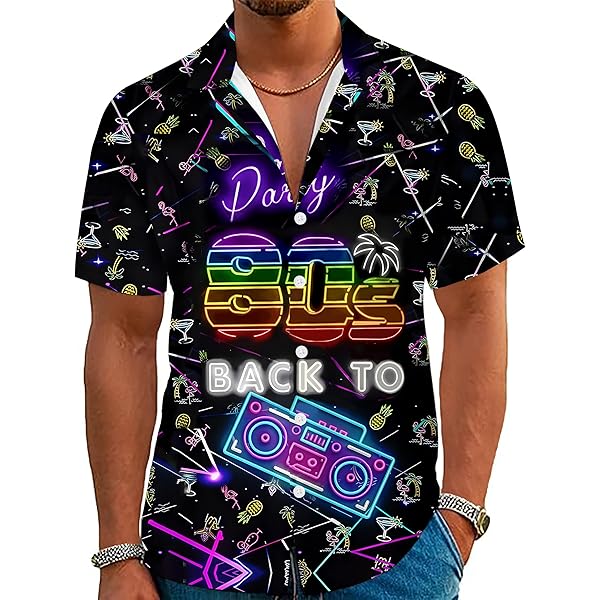 Generico Estiva Party Casual Multisizea Stampa Camicia Uomo Estiva