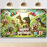 BlissYard Happy Birthday Banner Dinosaur Theme Birthday Backdrop 71x43 Inch Photography Background Dinosaur Jungle Park Party Decorations for Boy Kids Party Banner Newborn Baby Shower Decor