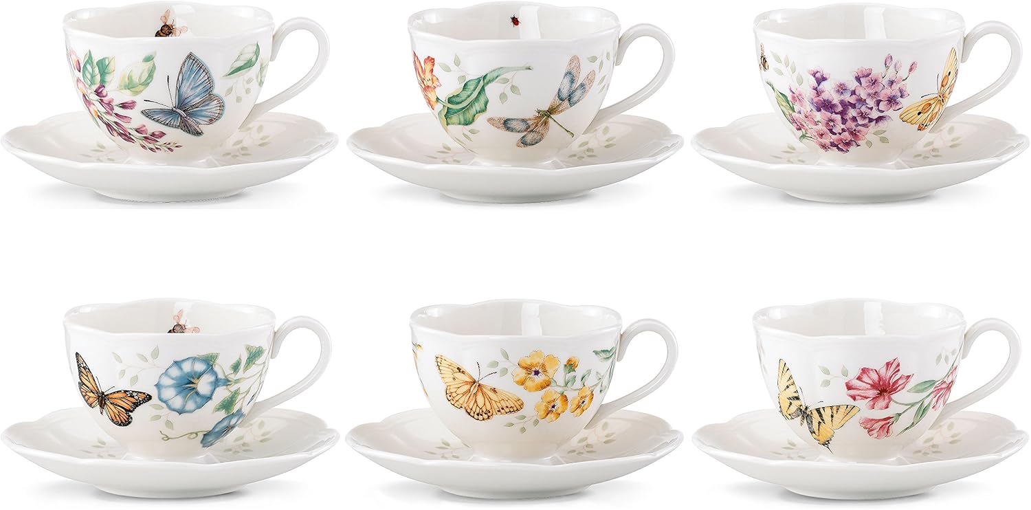 Lenox Butterfly Meadow Cup & Saucer, Assorted Set of 6
