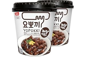 Yopokki Instant Tteokbokki Cup (Jjajang, Cup of 2) Korean Street food with Jjajang flavored sauce Topokki Rice Cake - Quick & Easy to Prepare