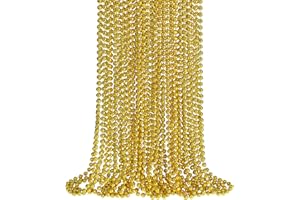 SHAOQINLIN 24 PCS Gold Mardi Gras Beads, Christmas Necklaces, Gold Bead Necklaces, 33'' 7 mm Metallic Party Beads Necklaces Bulk for Mardi Gras, Christmas, New Year's Day, Carnival Party Favors