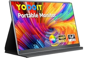 Yodoit Portable Monitor for Laptop 1920×1080 15.6" Travel Monitor FHD Screen IPS Display with USB Type C Port and Speakers wi