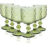 CHLJAR Green Vintage Wine Glasses set of 6 Goblets Glassware, 14 oz Green Wine Glasses, Vintage Colored Glass Goblet for Wedding, Party, Red Wine Glass, Bars, Restaurants Dishwasher Safe