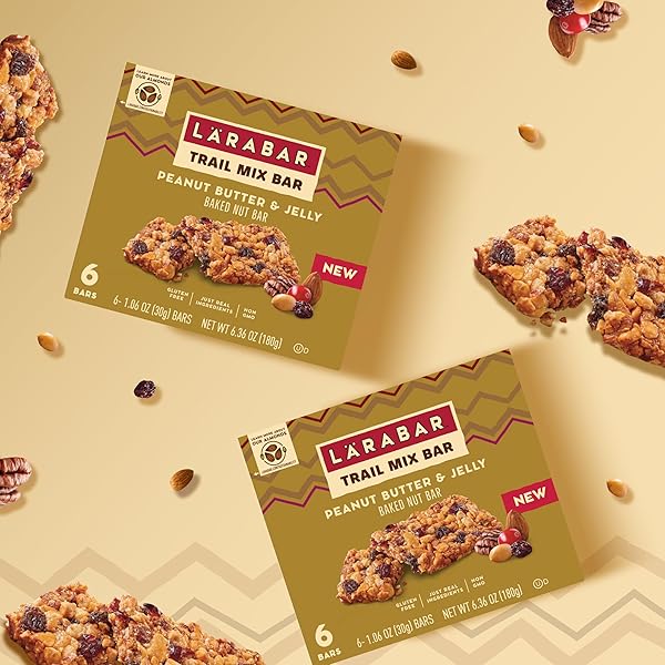 LARABAR TRAIL MIX BARS, PEANUT BUTTER AND JELLY, GLUTEN FREE BAKED NUT BAR, 8 COUNT, 8.48 OZ