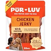 Pur Luv Chicken Jerky Dog Treats, 100% Real Chicken Breast, 32 oz | 3-ingredient jerky: whole-muscle chicken breast, 12g protein/treat; no dyes, fillers or artificial flavors