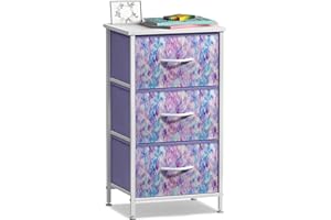 Sorbus Nightstand Storage Organizer Chest with 3 Drawers - Kids Girls, Boys Bedroom Furniture Chest for Clothes, Closet Organization - Steel Frame, Wood Top, Fabric Bin (3-Drawer, Blue/Pink/Purple)