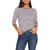 NIC+Zoe Womens 3/4 Sleeve Stripe Boat Tee