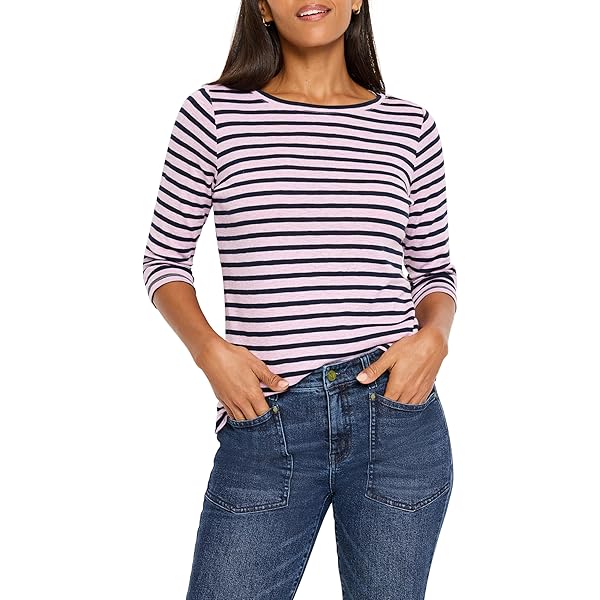 NIC+ZOE Women's 3/4 Sleeve Stripe Boat TEE, Pink Multi at Amazon