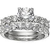 Amazon Essentials Platinum-Plated Sterling Silver Infinite Elements Cubic Zirconia Round Cut Ring Set (previously Amazon Collection)