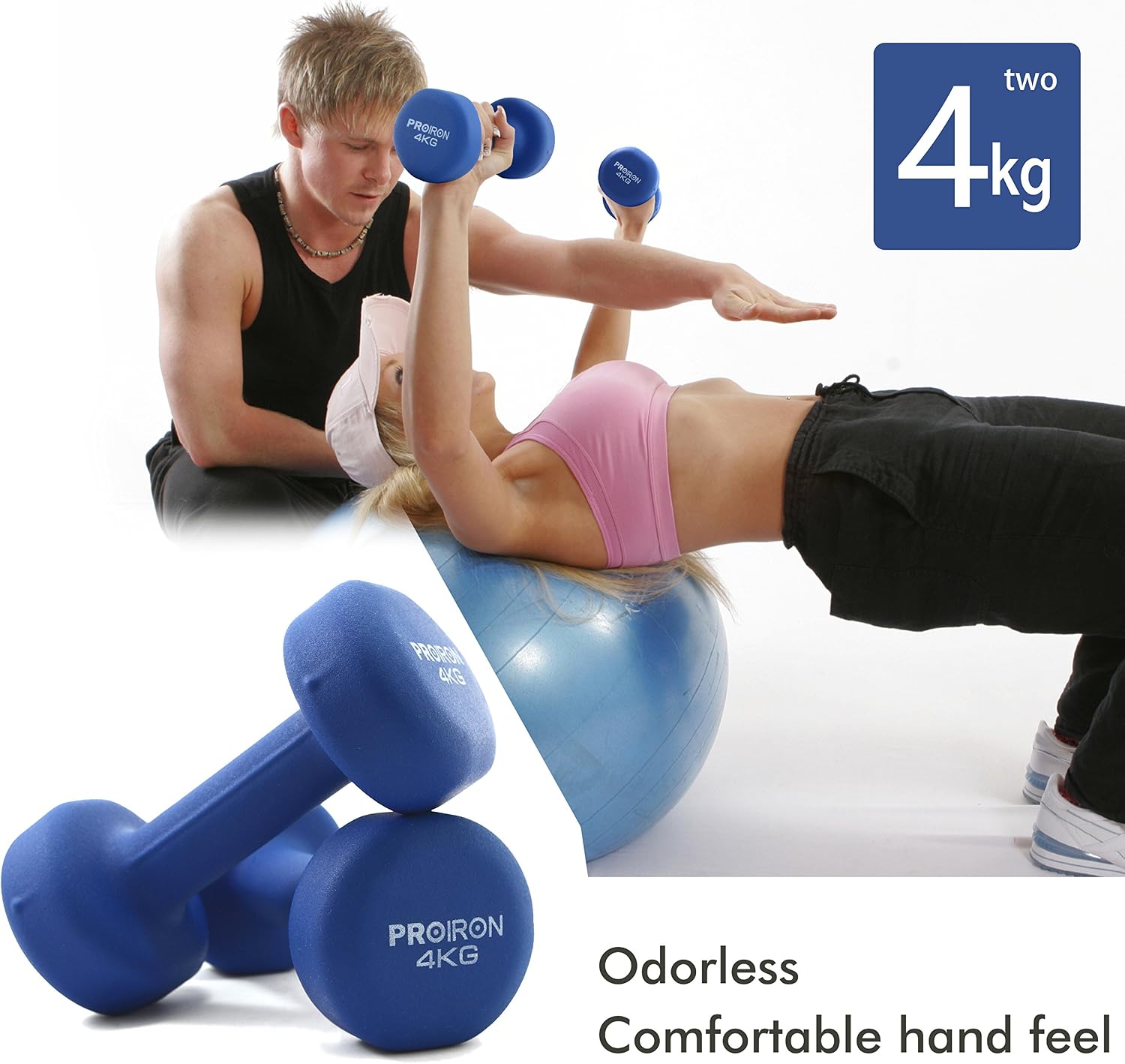 PROIRON Dumbbell Set, Neoprene Hand Weights for Women 1kg-10kg, 4 kg * 2, Blue-2 x 4KG, 4 kg * 2 - light blue - Image 4
