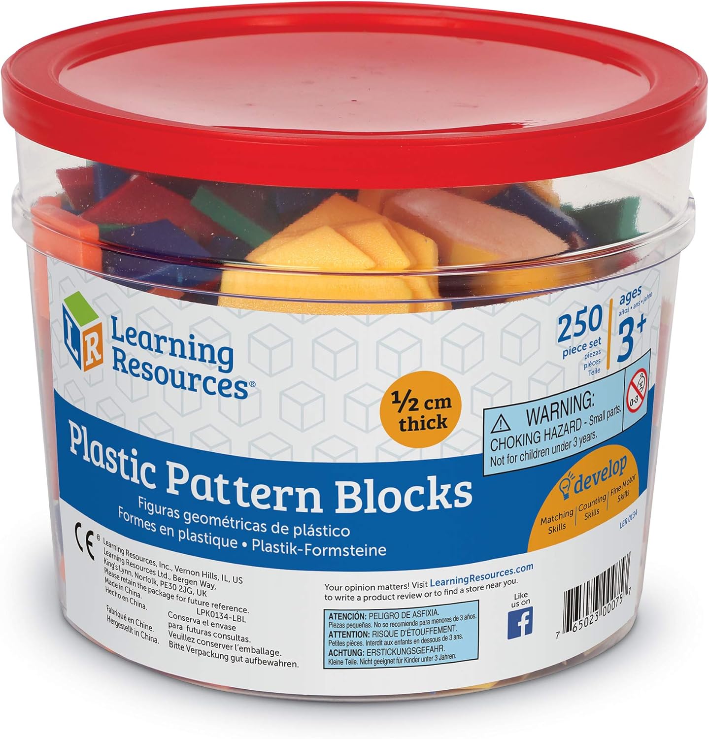 Learning Resources Plastic Pattern Blocks, Math Games for Kindergarten, Homeschool, Shape Recognition, Early Math Skills, Set of 250, Ages 4+: Toys & Games