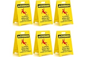 MATTHEW CLEANING PRODUCTS MATTHEW CLEANING 19'' Industrial Wet Floor Sign 6 Pack 2-Sided Durable Corrugated Plastic Birght Yellow Multilingual Warning Signs Commercial Caution Wet Fold-out Floor Signs For Indoors