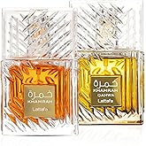 Lattafa Khamrah &amp; Khamrah Qahwa Eau De Parfum Unisex 3.4 Fl Oz | Long-Lasting Arabic Perfume for Men &amp; Women | Luxury Fragrance Gift Set | Spicy, Sweet &amp; Woody Scent