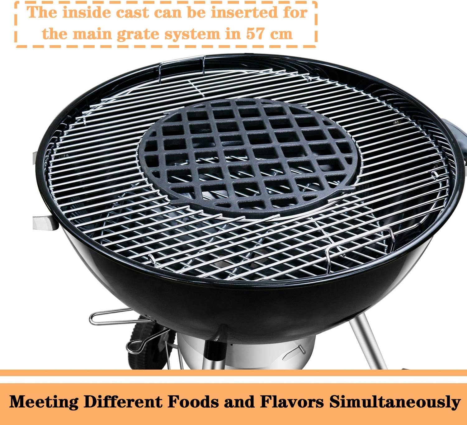 GFTIME 8835 54.3cm Cast Iron Cooking Grate for Weber 57cm Charcoal Grills Gourmet BBQ System Cooking Grate for One-Touch Performer Bar-B-Kettle and Master-Touch Charcoal Grills - Image 4