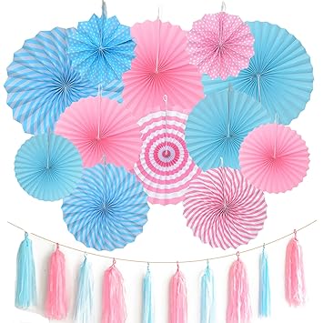 Gender Reveal Party Supplies Set Decorations Paper Fans Amazon In