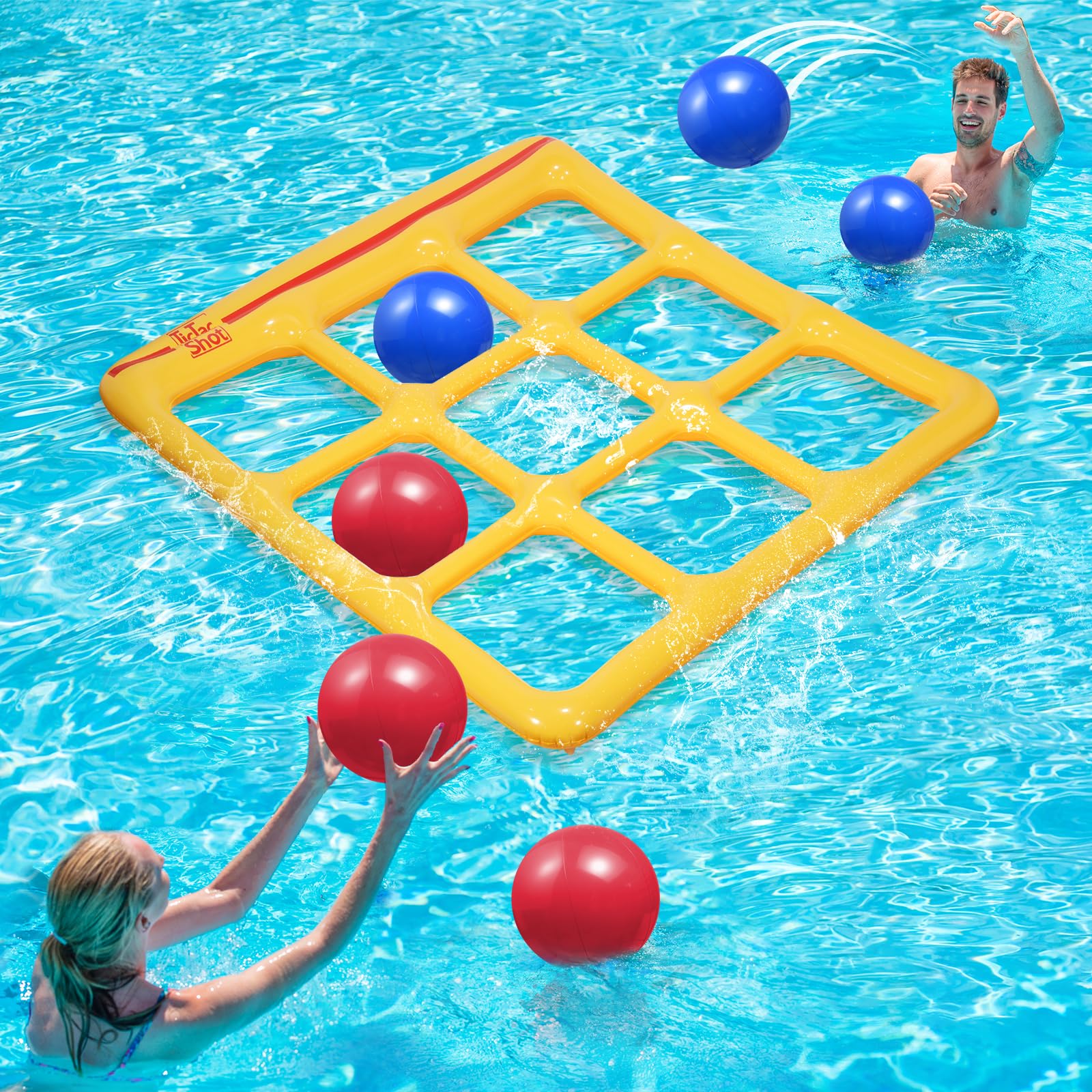 Photo 1 of TicTac Shot Pool Toys - Tic Tac Toe Inflatable Pool Games - Pool Games for Adults Teens 2-6 Players - Swimming Pool Water Toys- Pool Party Decorations - Yellow L (56 * 54")