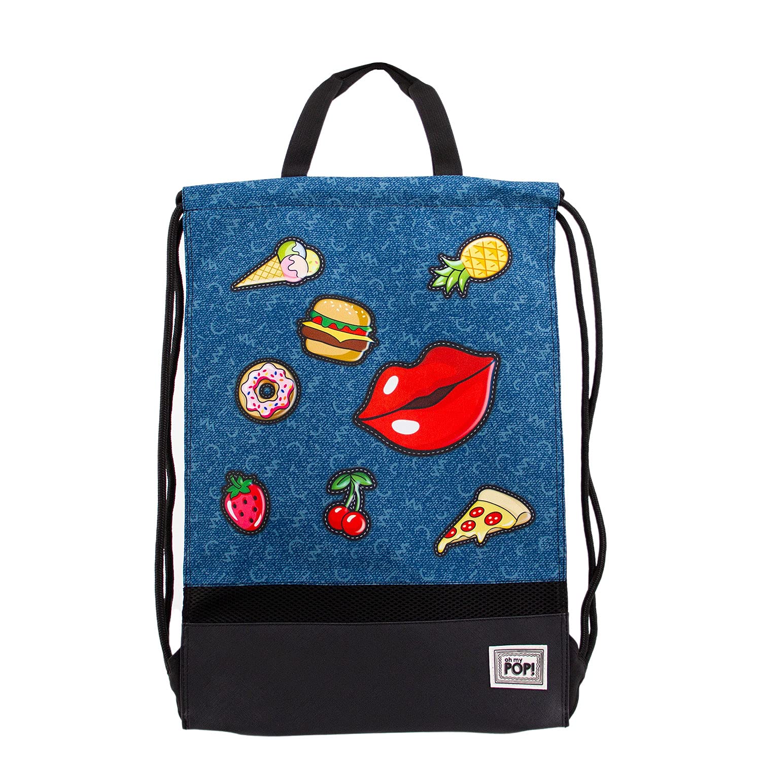 Oh My Pop! Patches-Storm Gymsack with Handles, Dark Blue, 34 x 49 cm