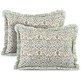 Ridhi Goldenrod Yellow 100% Cotton Block Print Ruffle Bed Sham Cover 20''×26'' Boho Floral Pillowcase, Bedroom Decor, Cottagecore, Soft Decorative Cushion Cover Gift for Spring, Easter, Valentine