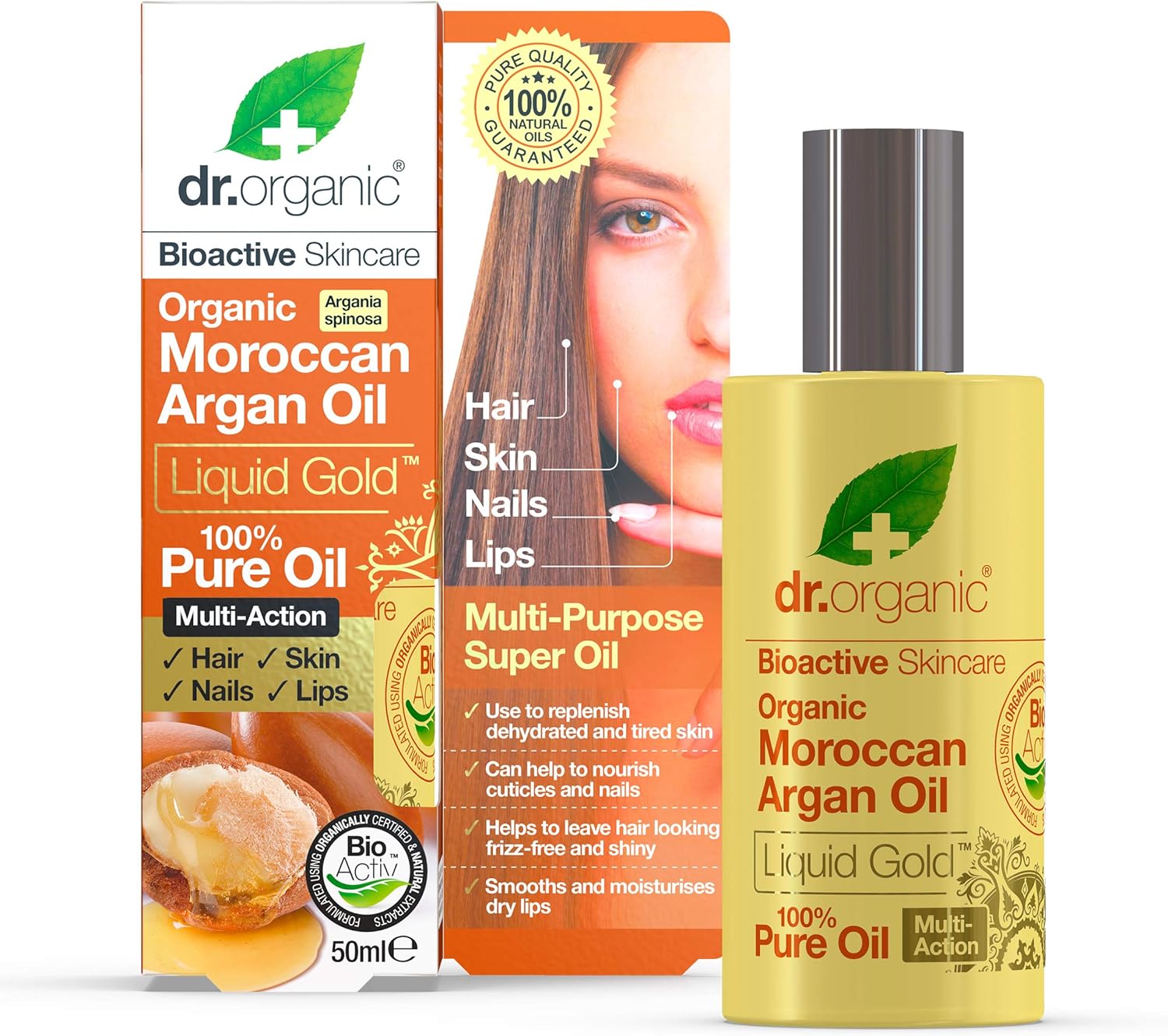 Dr Organic Moroccan Argan Oil 100% Pure Oil, Replenishing, for Hair Skin & Nails, Mens, Womens, Natural, Vegan, Cruelty-Free