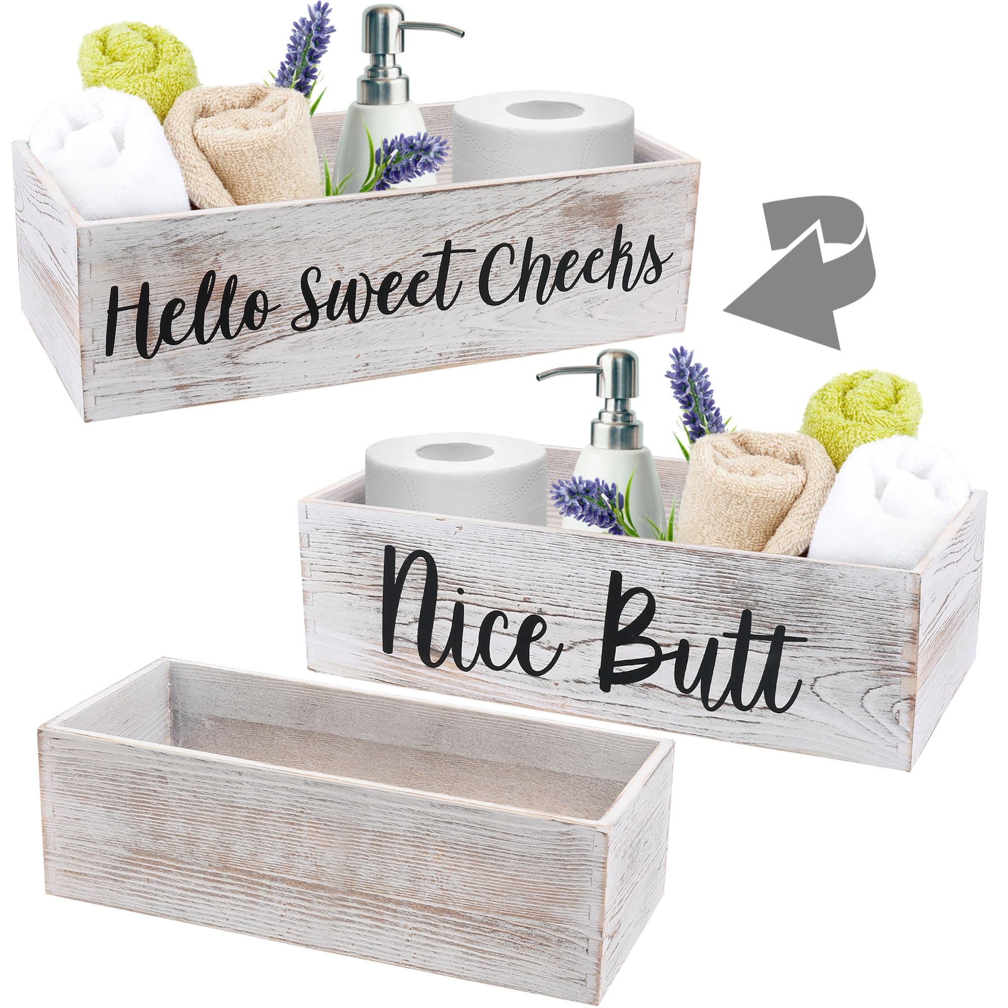 Photo 1 of LotFancy Bathroom Decor Box 2 Pack, Hello Sweet Cheeks Nice Butt on 2 Sides, Wooden Back of Toilet Storage Basket, Toilet Paper Organizer for Home Décor