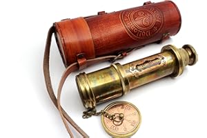 OCEAN REPLICAS 16 Inch Antique Commando Spyglass Telescope Replica – Nautical Brass Spyglass with Leather Box – Vintage Pirate Telescope Gift for Mariners & Collectors