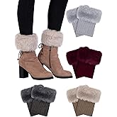 Pangda 4 Pairs Women Faux Fur Leg Warmers for Winter - Furry Fuzzy Knitted Boot Socks