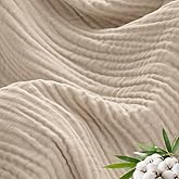 David's Home Soft Cooling Muslin Blanket Queen Size, 60% Rayon Derived from Bamboo 40% Cotton, Breathable Lightweight Blanket for Hot Sleepers, 4-Layer Cozy Gauze for Bed, 90"x90", Light Tan/Oat Milk