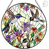 Hummingbird Sun Catcher Stained Glass Window Hanging - Wildflower and Bird Suncatchers for Windows Stained Glass Suncatcher - Sun Catchers Indoor Wall Art Home Decor Gift for Women Mom Bird Lovers