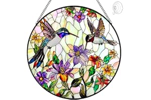TUFEU Hummingbird Sun Catcher Stained Glass Window Hanging - Wildflower and Bird Suncatchers for Windows Stained Glass Suncatcher - Sun Catchers Indoor Wall Art Home Decor Gift for Women Mom Bird Lovers