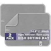 14.6*11.8 inch Microfiber Dish Drying Mat,2 Compact Ultra Absorbent Dish Mat Drying Kitchen Mat,Small Dish Drying Mats for Kitchen Counter,Draining Racks,Sinks (Gray)