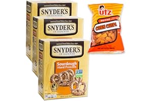 CIRCLE OF DRINK Snyder's Hanover Sourdough Hard Pretzels (3, 13.5oz Boxes) - Variety Pack - Utz BBQ Corn Chips (1, 3.5oz) - 4 Items Total