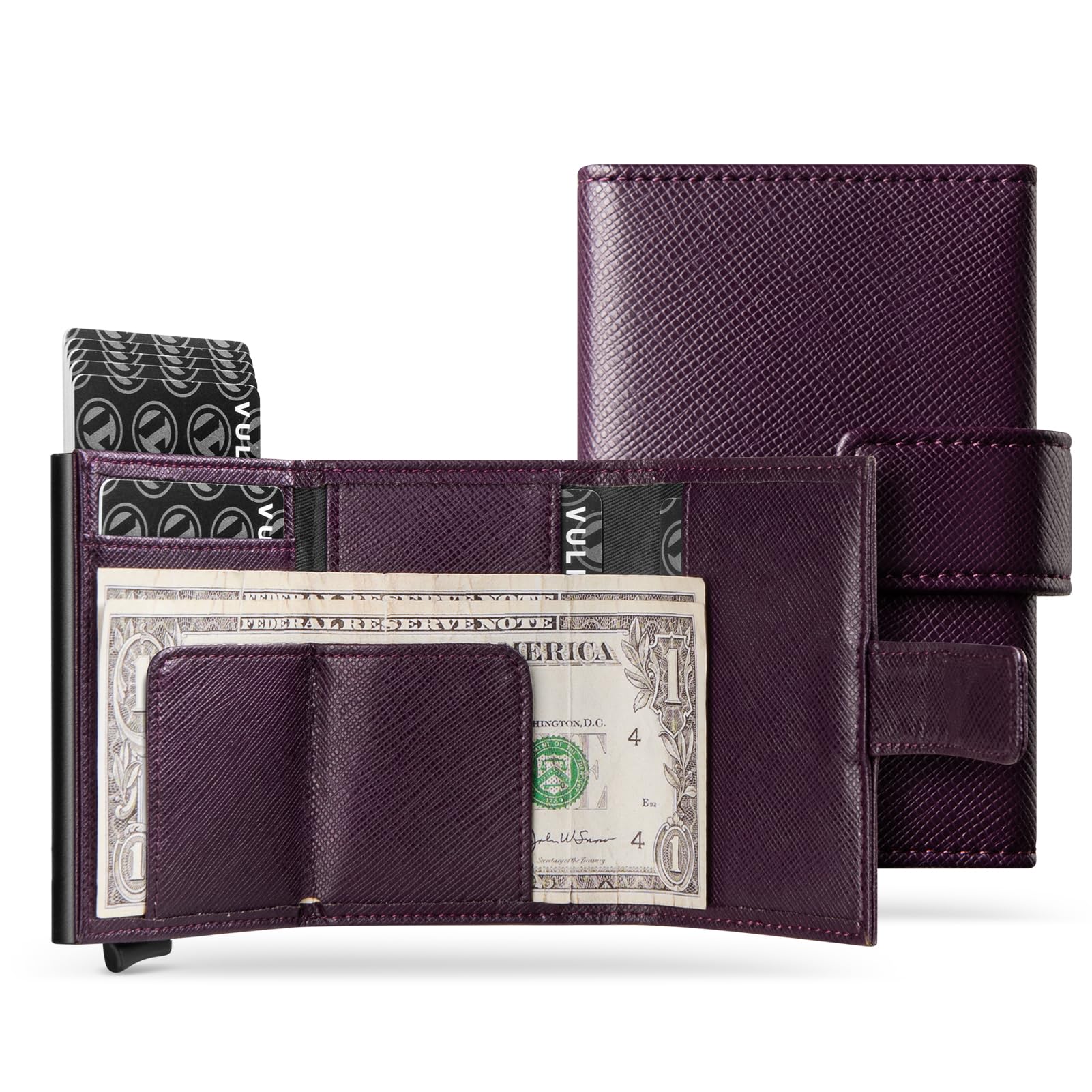 VULKIT Credit Card Holder RFID Blocking Pop Up Leather Slim Mens Women Wallet with Banknote Pockets & Magnetic Closure