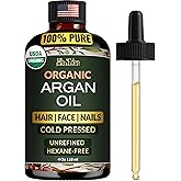 Ella & Eden Organic Moroccan Argan Oil - 100% Pure Cold-Pressed USDA Certified Unrefined – for Hair, Face & Skin – 4 Fl Oz Glass Bottle