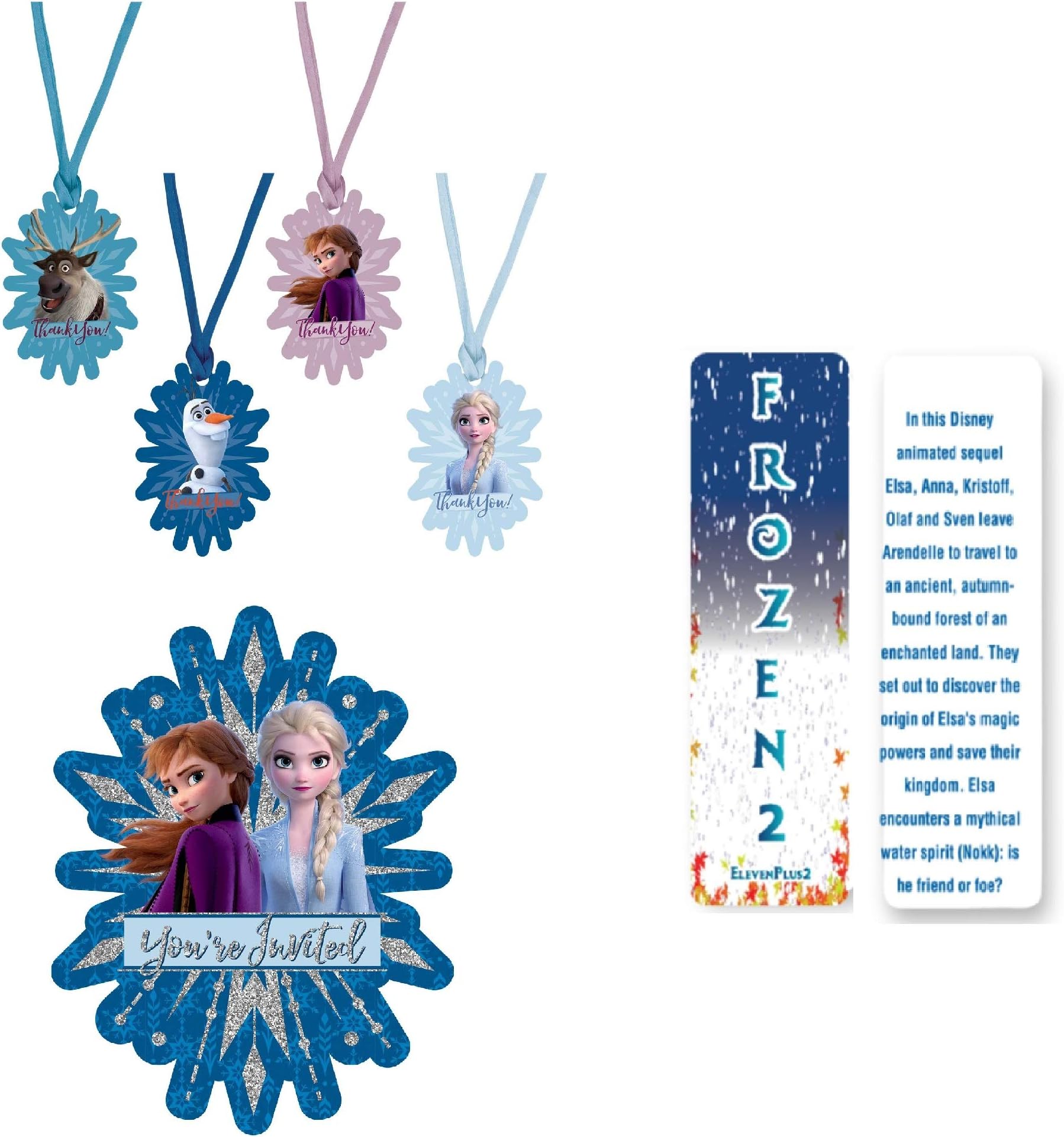 Frozen 2 Party Invitation and Thank You Bundle: 8 Jumbo Deluxe Invites, 8 Thank You Tags and an Exclusive ElevenPlus 2 Bookmark