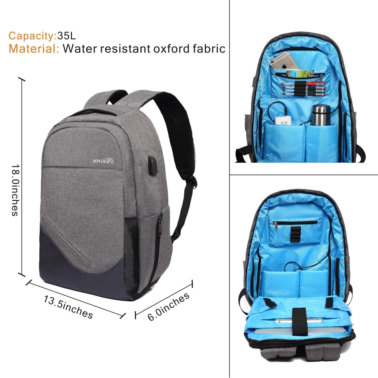 JINTU Anti-Theft Oxford 30L/Grey Backpack Shoulder Camera Bag Waterproof Laptop Rucksack School Case, Fit 15.6 inch Notebook -5 Stars Rated Product in USA UK