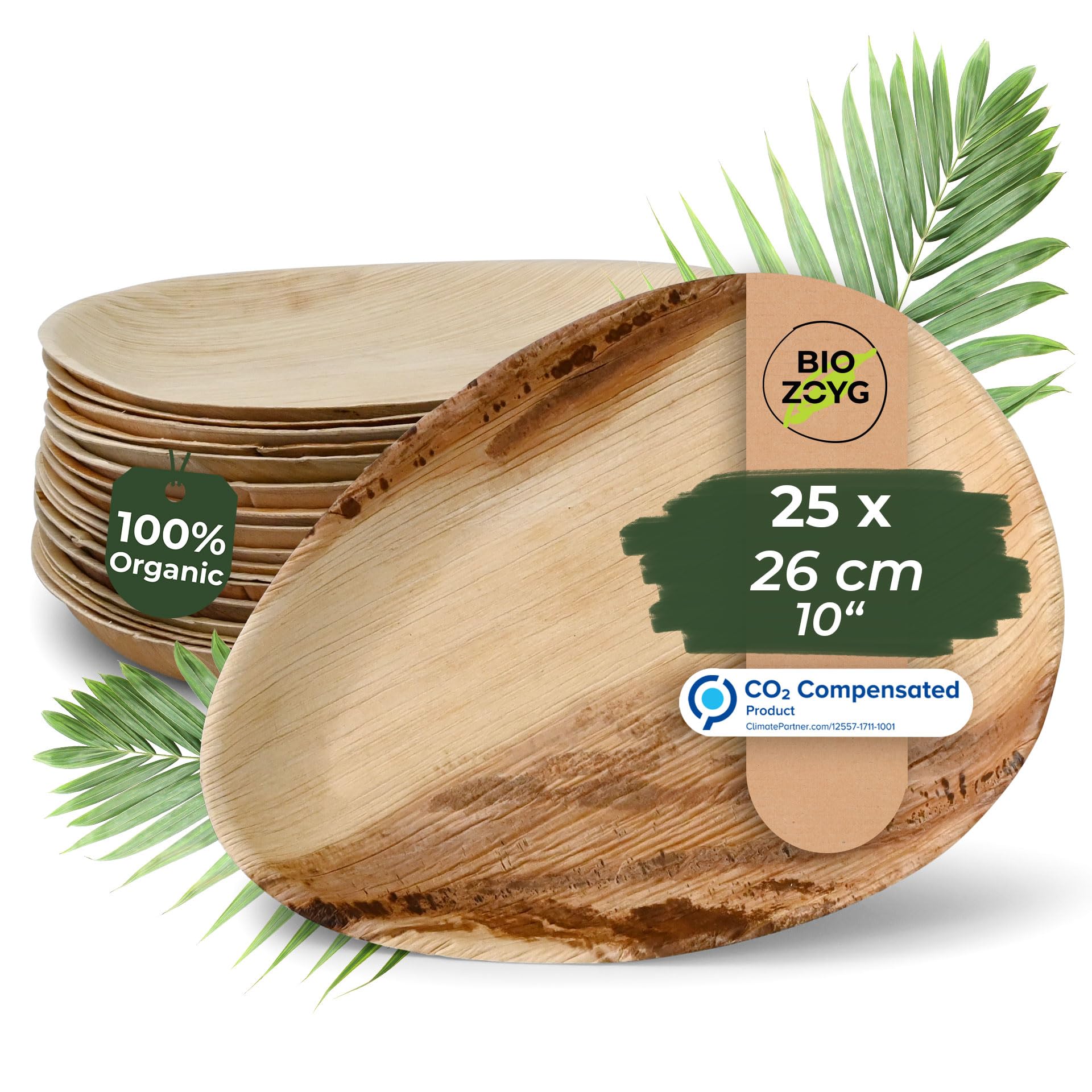 BIOZOYG 25x Palm Leaf Plates 26 cm - Disposable Palm Leaf Tableware Plates, Droplet-Shaped & Compostable - Sustainable Disposable Party Tableware