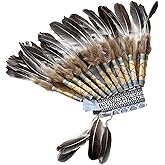 Yinuoday Native American Headband Headdress Indian Feather Headpiece Photo Props Headwear for Children Adult Party Crafts Decoration