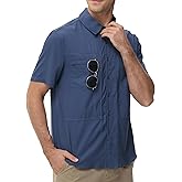 Satankud Men's Short Sleeve Lightweight Fishing Shirt UPF 50+ Sun Protection Hiking Travel Work Button Down Shirt Zip Pocket